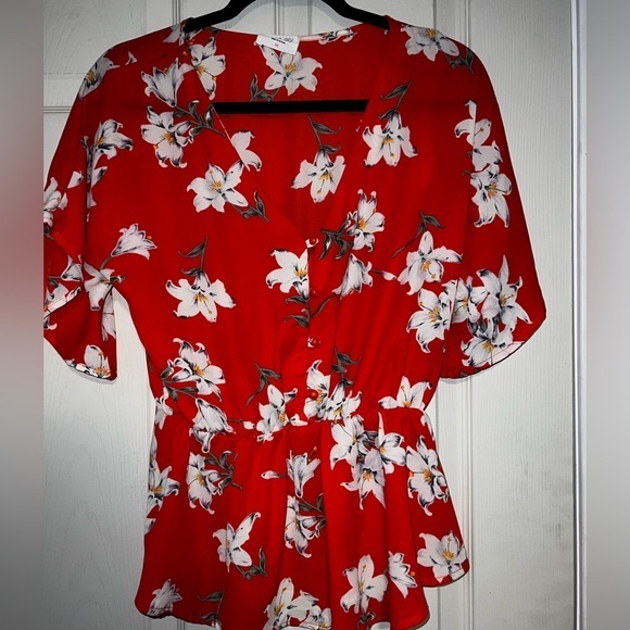 Sienna Sky Tops - Red button front floral blouse